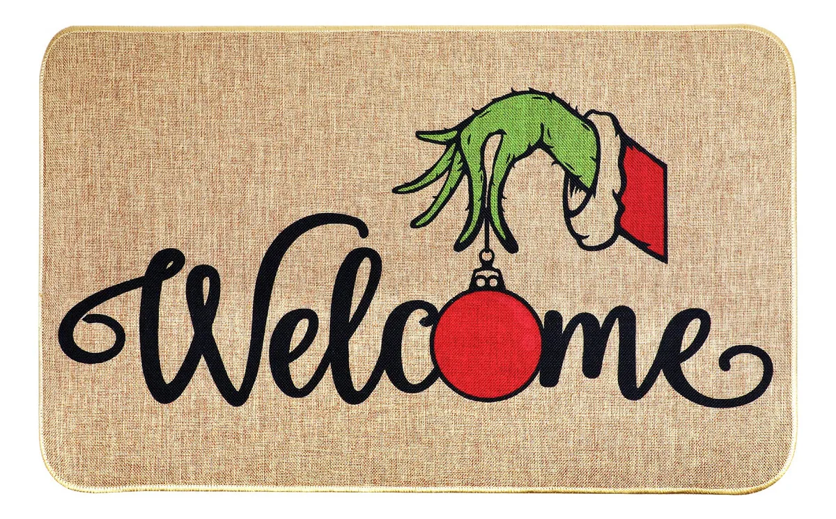 Felpudo Antideslizante Navideño Copos de Nieve Verde para Hogar y Entrada - Decoración Festiva y Funcional