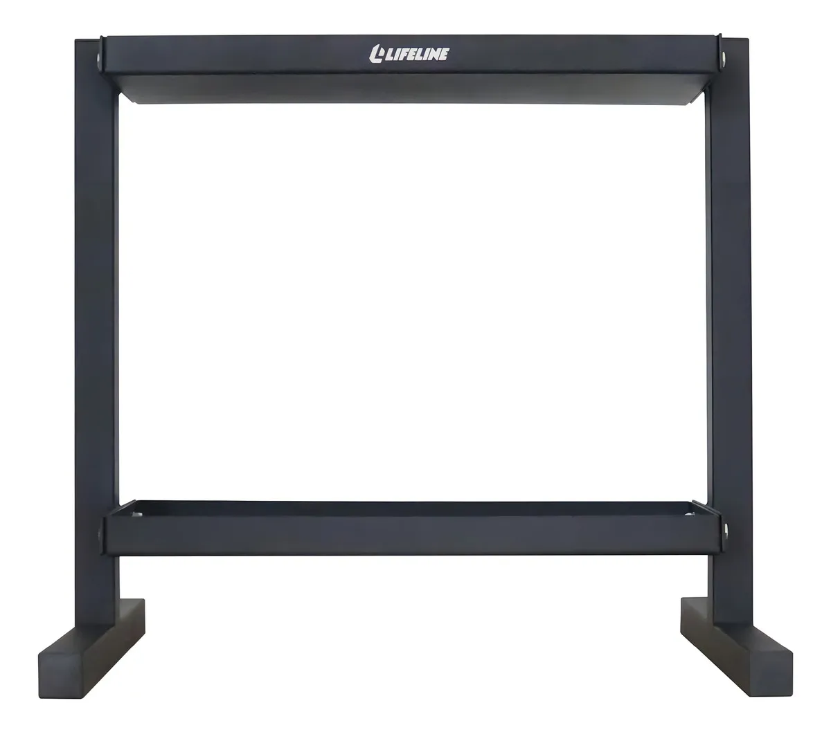 Estante de Acero Negro 2 Niveles Lifeline para Mancuernas y Pesas Rusas - Organización de Gimnasio en Casa y Entrenamiento de Fuerza Profesional