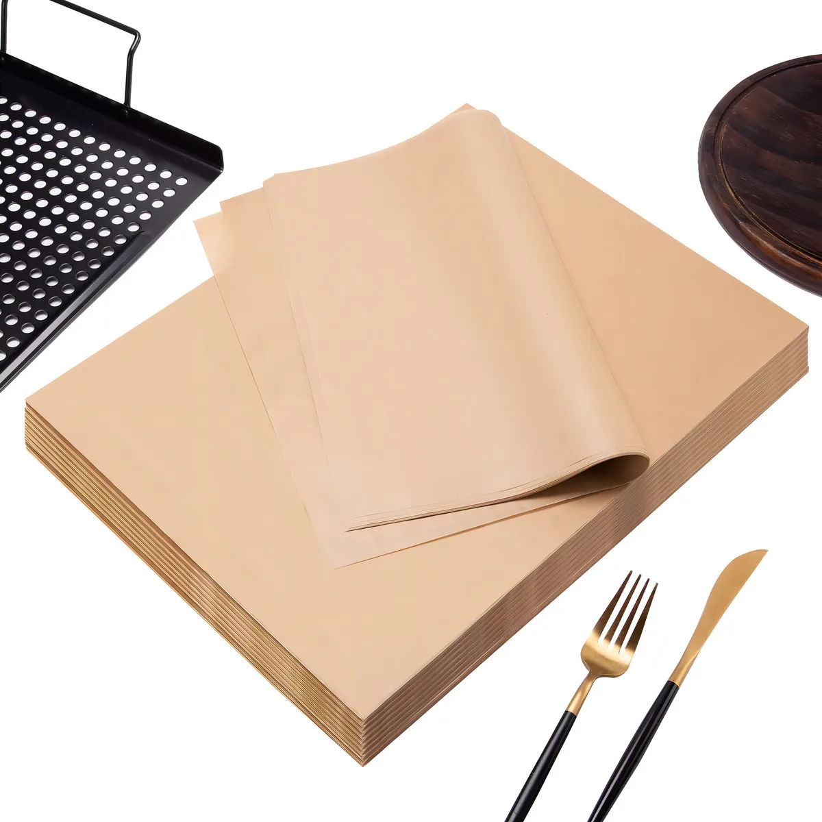 100 Hojas Papel Hornear Precortado para Cocinar y Repostería Antiadherente, Resistente al Calor, Fácil Limpieza, Formato Universal