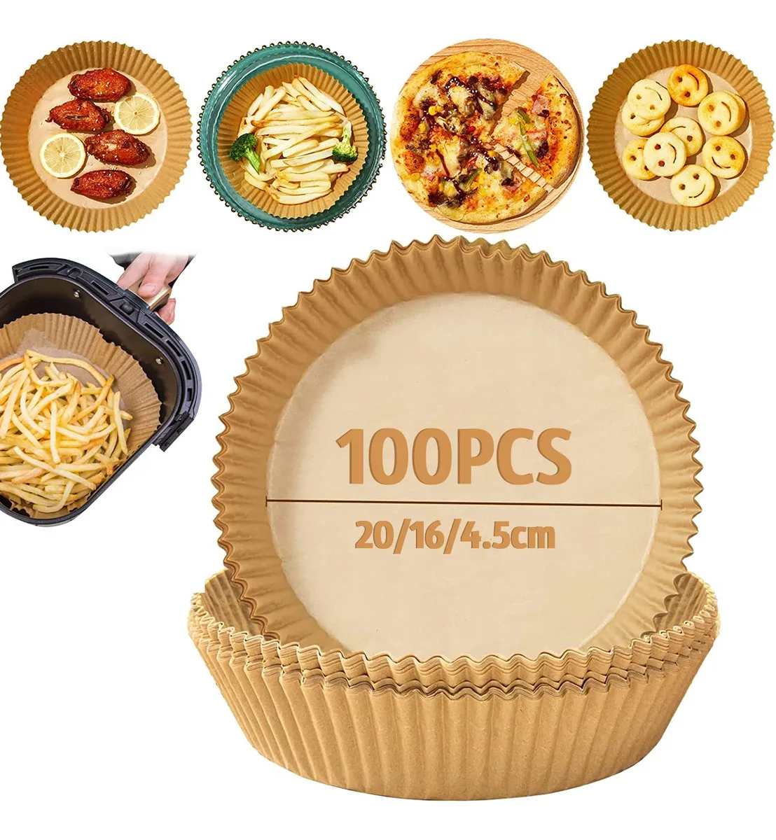 100 Unidades Revestimiento Desechable para Freidora de Aire Caliente | Papel Pergamino Antiadherente para Cocinar Fácil y Limpio | Accesorios Esenciales para Cocina