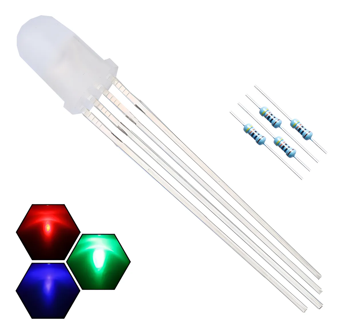 100 Diodos LED RGB Tricolor 5mm para Proyectos Electrónicos, Kits DIY, Luces Decorativas y Más, Incluye 300 Resistencias