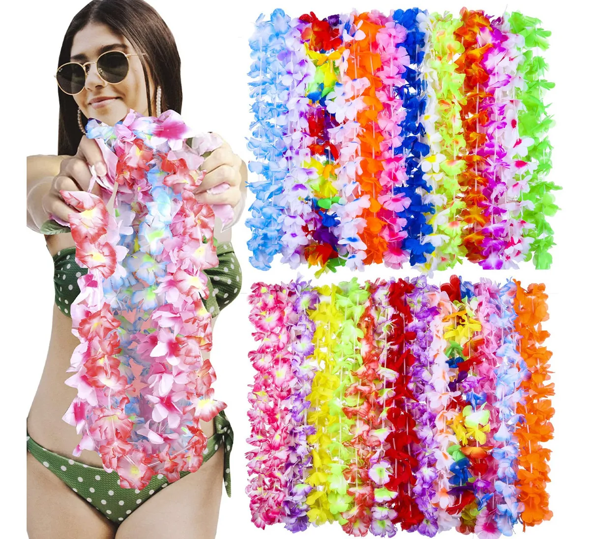 100 Collares Hawaianos Lei Flores Tropicales Fiesta Cumpleaños Decoración Bodas Eventos Accesorios Verano Playa