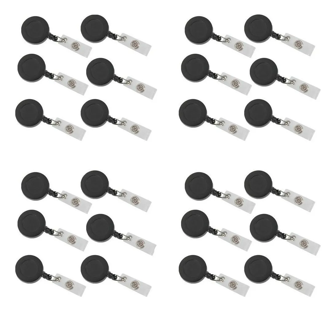100 Sujetadores de Identificación Retráctiles | Negro Mate | Clip Duradero para Tarjetas de Acceso, Credenciales y Lanyards