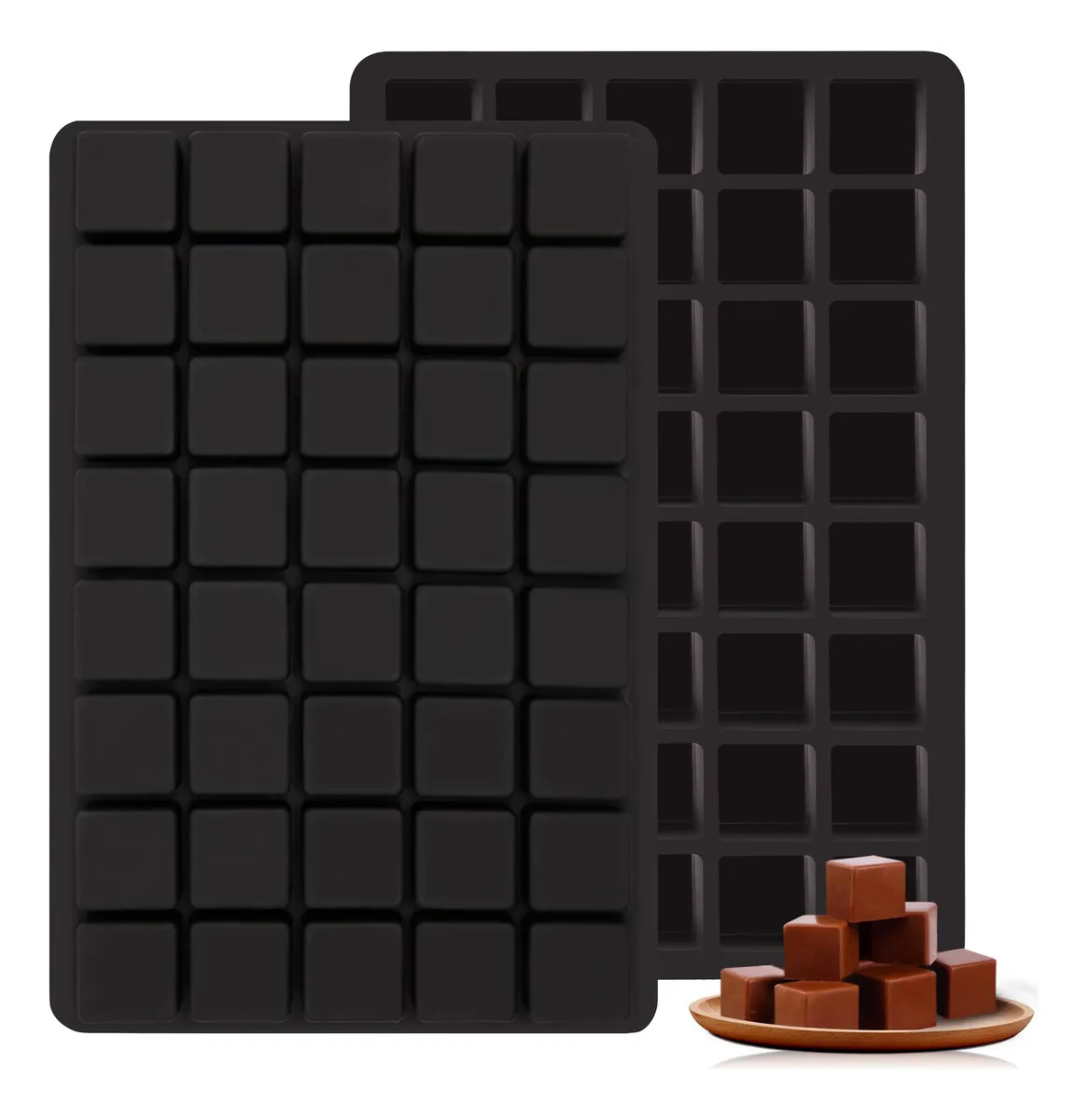 2 Moldes Silicona Cuadrados 40 Cavidades Cada Uno | Para Chocolate, Jabones, Gelatina, Postres | Fácil Desmoldeo | Negro Profesional