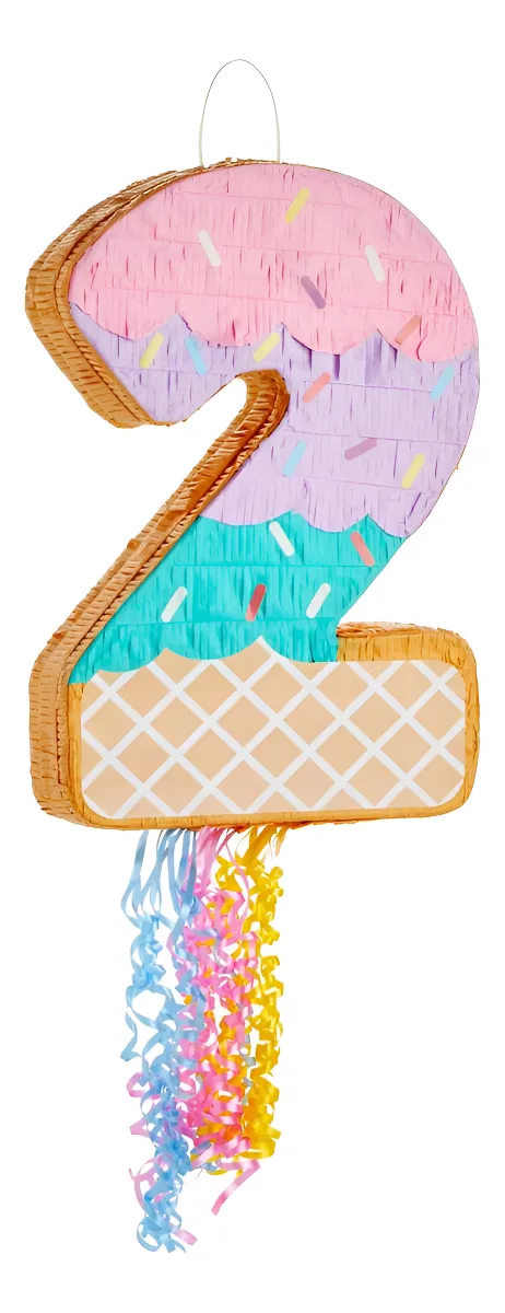 Cuerda para Piñata Diseño Helado Número 2: Decoración Festiva y Duradera | Ideal para Fiestas Infantiles y Eventos Temáticos | Medidas 42 x 29 x cm | Color Vibrante