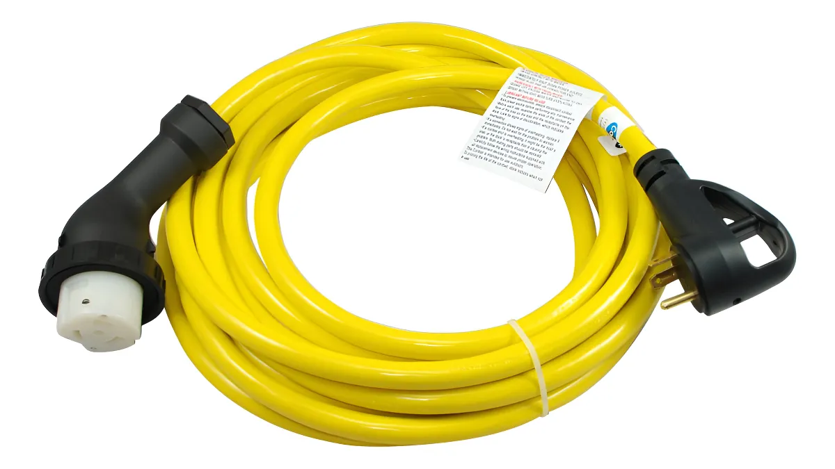 Conector de Bloqueo Codo 30A/50A con Agarre Ergonómico para RV - Conexión Segura y Duradera para tu Vehículo Recreativo