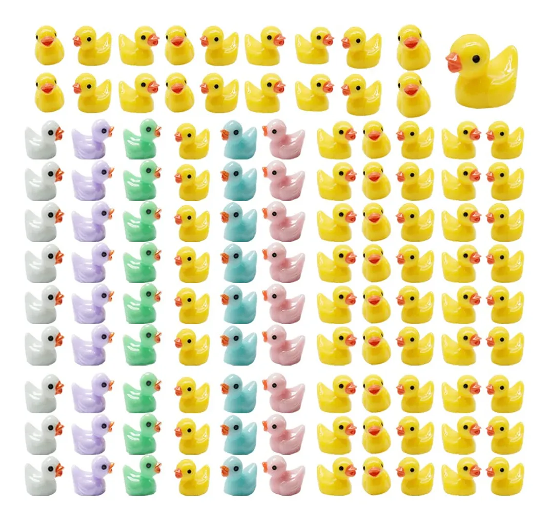 Mini Patos de Resina Multicolor - Pack 100 Unidades para Manualidades, Decoración de Jardín, Bodas y Proyectos DIY - Adornos Kawaii Divertidos