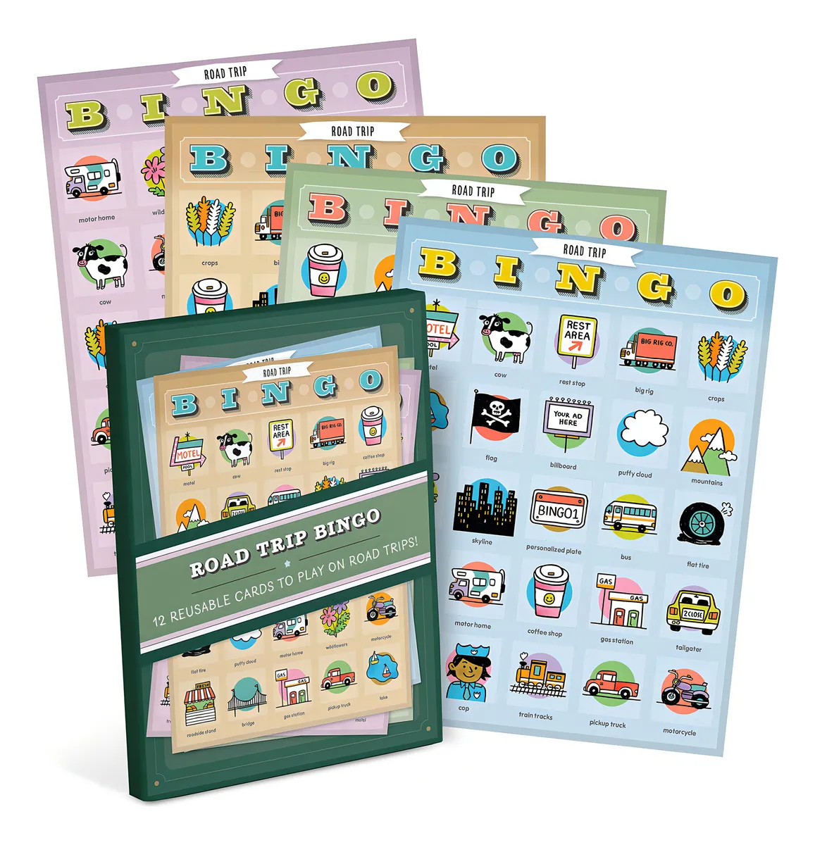 Bingo De Viaje 12 Tarjetas Reutilizables para Carretera: Juego Divertido y Educativo para Niños y Adultos en Varios Destinos