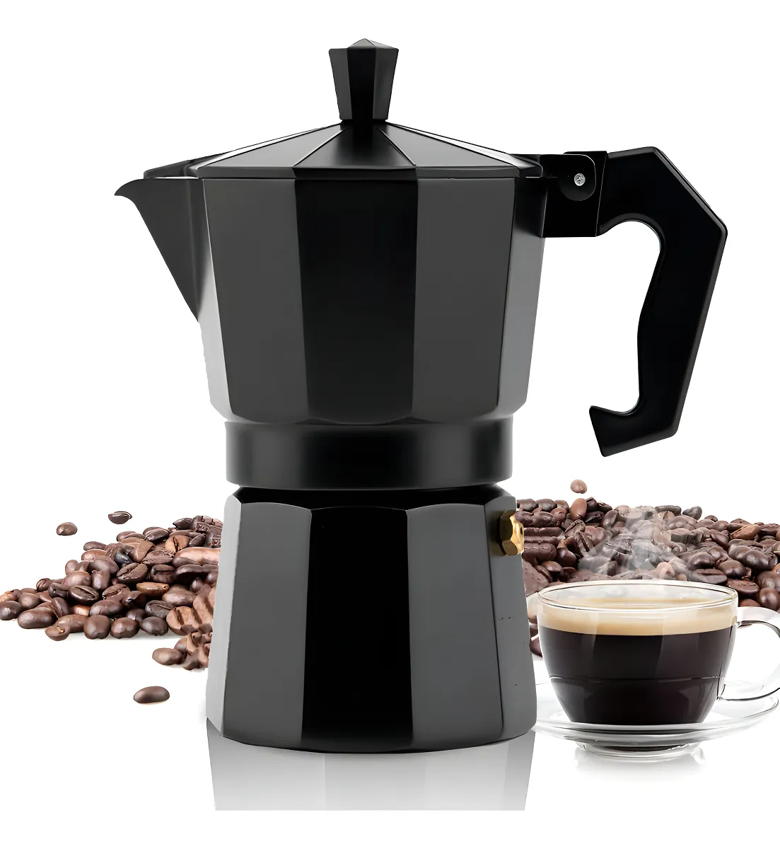 Cafetera Espresso Italiana de Aluminio Negra 450ml - Cafetera Moka para Café Intenso y Aromático en Casa - Diseño Clásico y Duradero