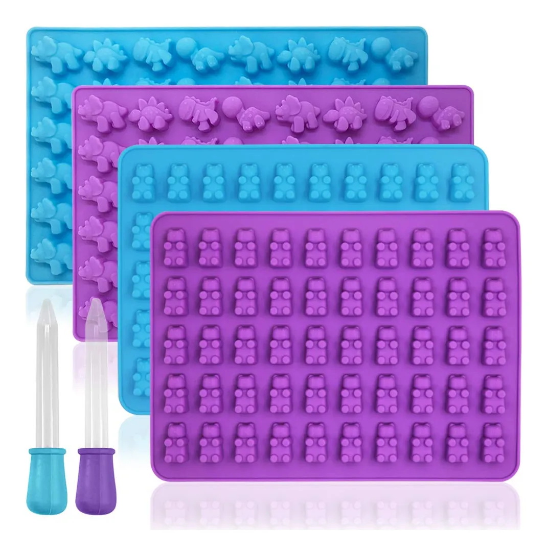 4 Paquetes Moldes Silicona Dinosaurios para Gomitas y Alimentos - Crea Dulces Divertidos y Seguros para Niños | Molde Flexible Reutilizable