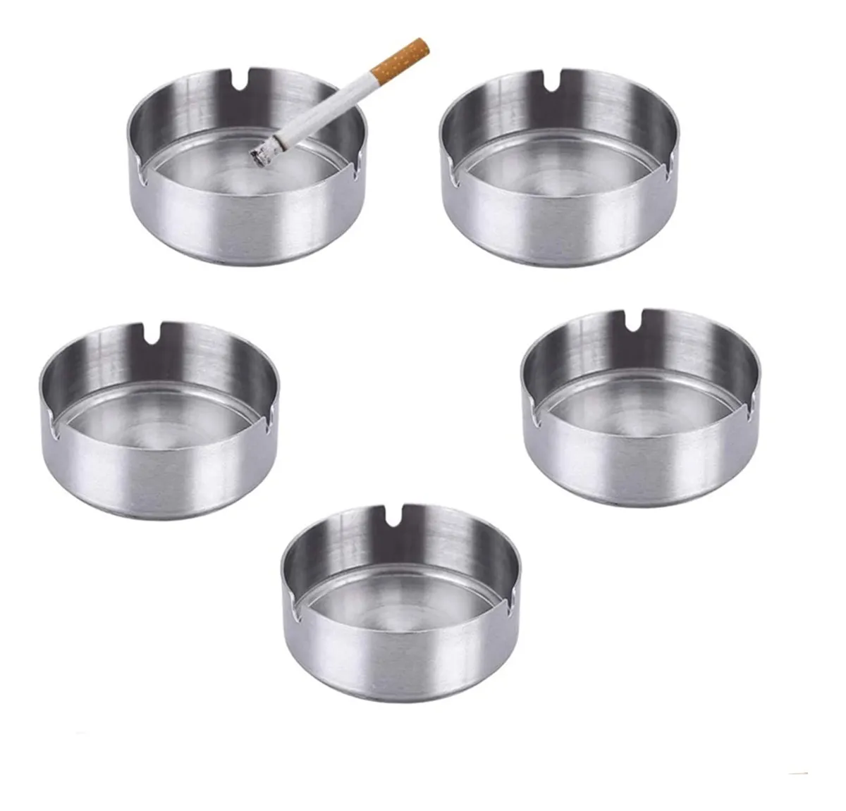 Ceniceros Redondos Acero Inoxidable Paquete 5 Unidades Diseño Moderno Plata Plateado Ideal Hogar y Exterior
