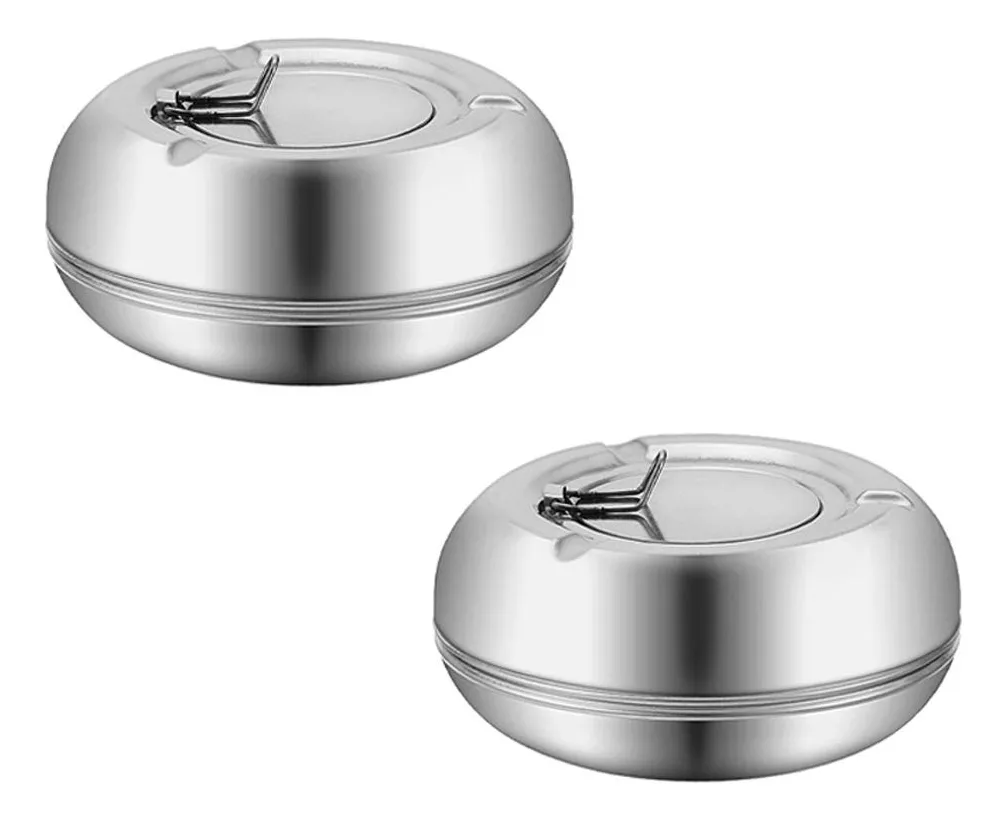 2 Ceniceros con Tapa de Acero Inoxidable para Exteriores - Plateado Resistente al Viento y Lluvia - Ideal Hogar, Jardín y Oficina