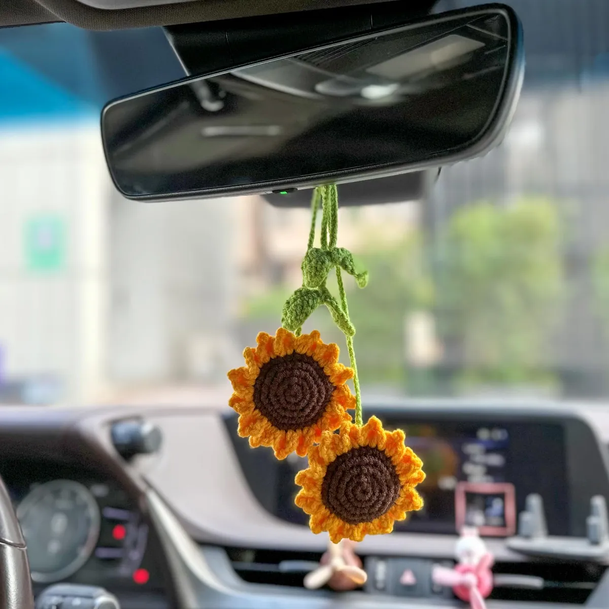 2 Piezas de Espejo de Coche Girasol Hecho a Mano | Decoración Colgante para Coche | Regalo Único para Amantes de Girasoles