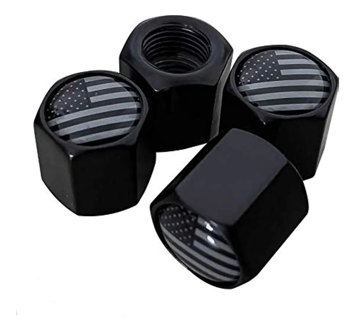 Pack 4 Tapones Válvula Neumático Estilo Bandera Americana - Protección y Estilo para tus Llantas - Accesorios Coche Universal