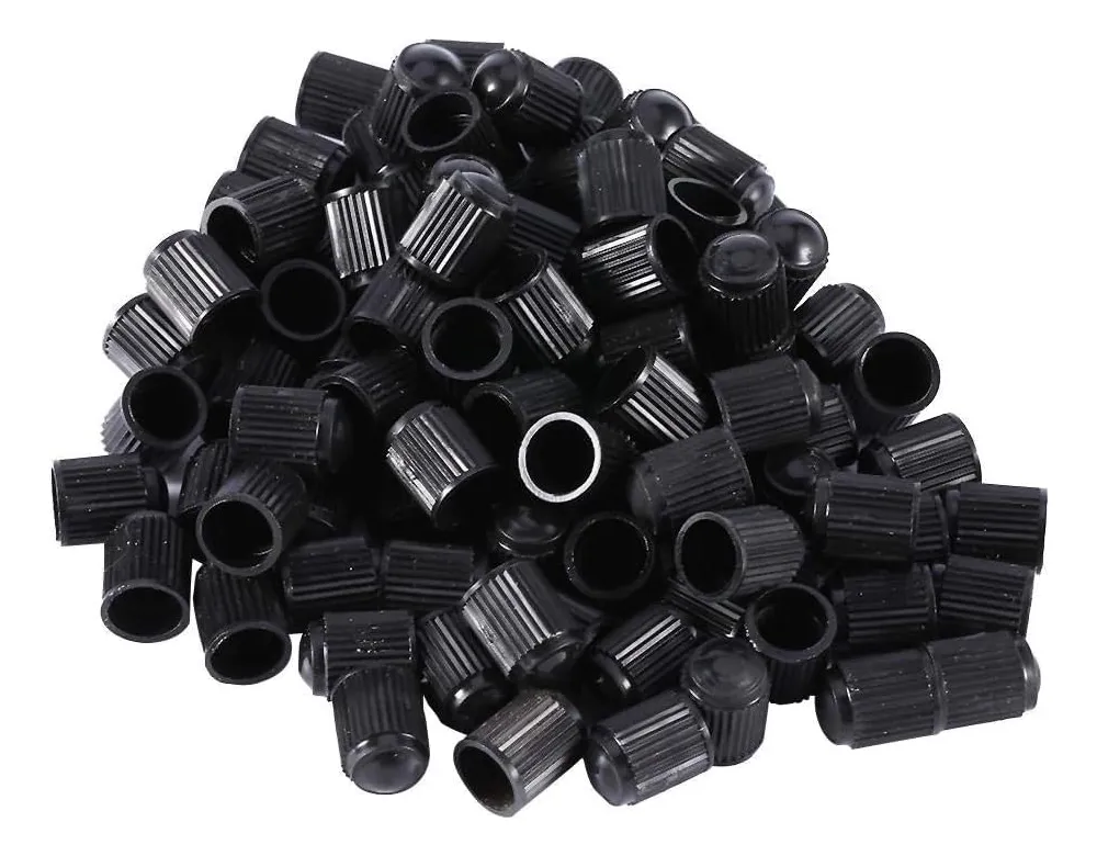 100 Tapones de Válvula de Neumático Universales de Plástico Negro para Coche, Moto y Bicicleta. Protección Duradera y Estilo Discreto.