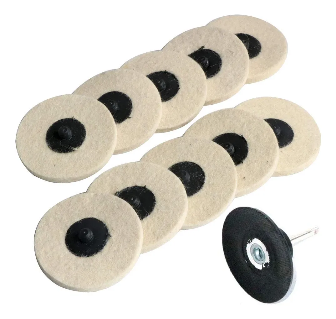 10 Almohadillas Lijado Fieltro Lana 3" Pulgadas Cambio Rápido para Pulidora - Acabado Profesional Ideal para Metales y Madera