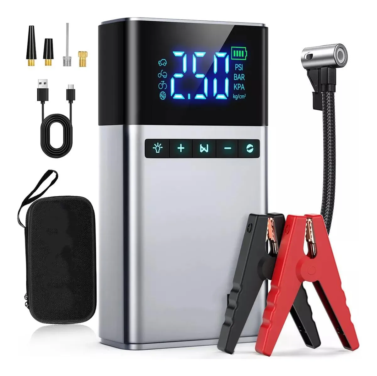 Arrancador de Batería de Coche 4000A 29800mAh Portátil con Compresor Integrado: Solución de Emergencia Multifuncional para tu Vehículo