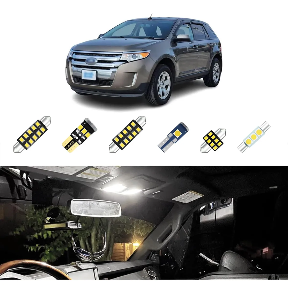 10 Luces LED Borde Interiores para Ford Edge 2007-2014, Luz Blanca Fría 6000K - Mejora la Iluminación Interior