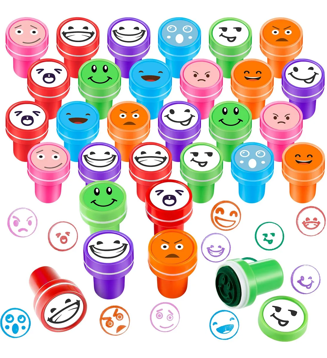 24 Sellos de Sonrisa de Plástico Variados para Maestros y Aulas | Recompensas Educativas y Motivación Estudiantil | Kits Escolares y Material Didáctico