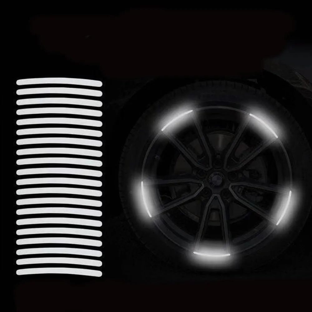 20 Pegatinas Reflectantes Universales para Llantas de Moto, Bicicleta y Casco de Seguridad - Alta Visibilidad Blanca para Noche