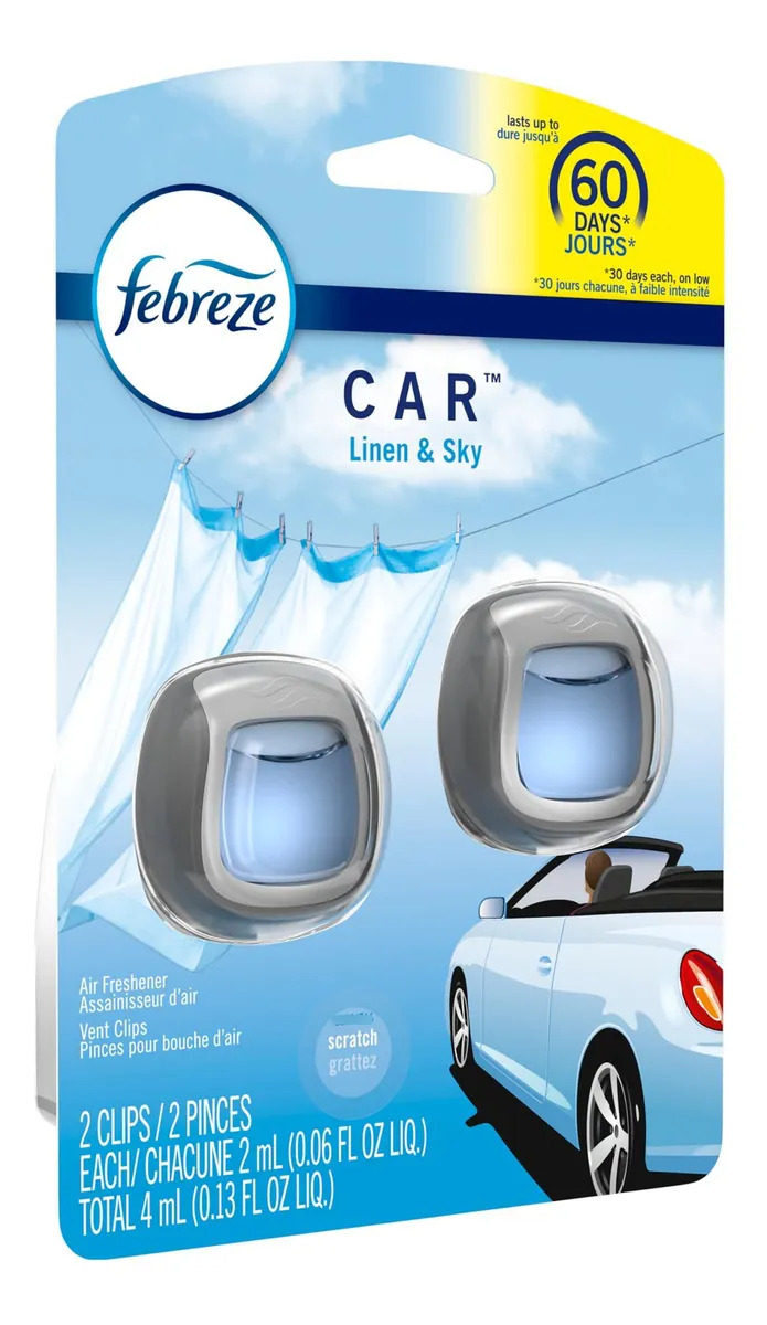 Aromatizante para Auto Febreze Linen Sky - Pack 2 Unidades x 4ml | Fragancia Fresca y Duradera para tu Vehículo