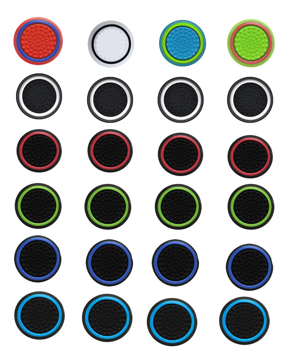 24 Empuñaduras de Silicona Antideslizantes para Mandos de Consola | Mejora tu Agarre y Experiencia de Juego | Accesorios Universales para PlayStation, Xbox y Nintendo Switch | Multicolor