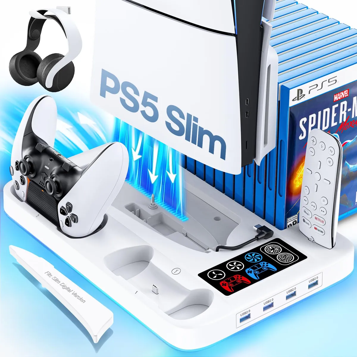 Soporte de Refrigeración Delgado para PS5 2023 con Hub Integrado - Mejora la Ventilación y Conexiones de tu Consola