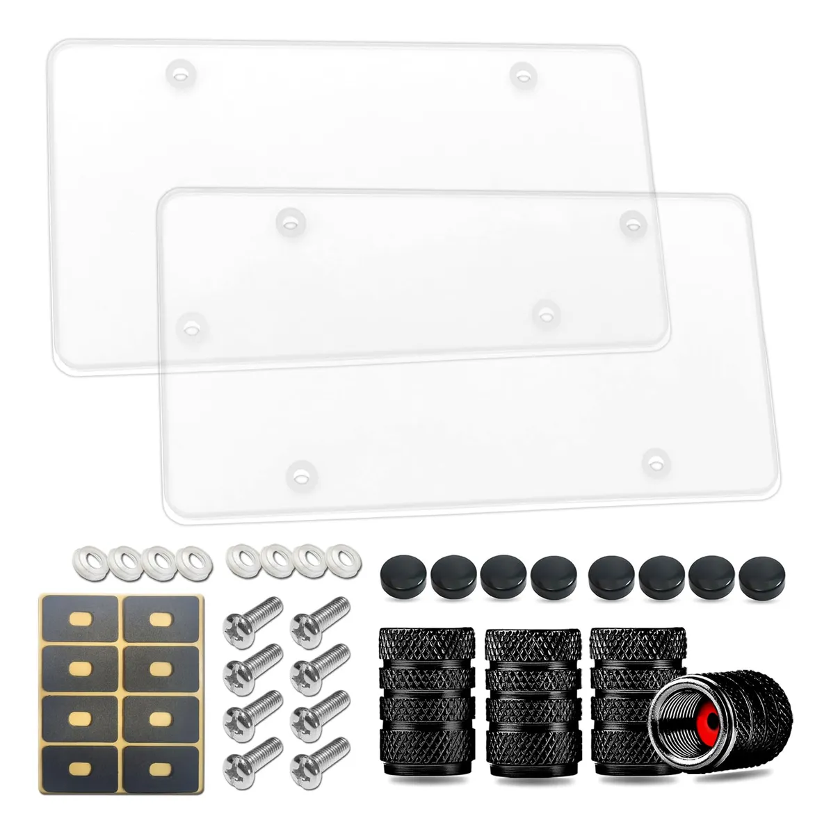 2 Cubiertas de Matrícula Universal con Tornillos y Tapas de Vá - Protección Duradera para Tu Vehículo - Estilo y Funcionalidad - Negro
