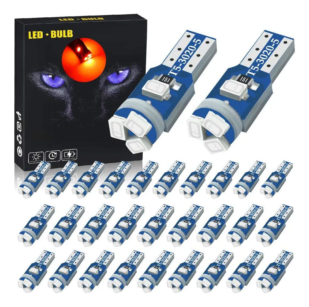 30 Bombillas LED T5 Rojas para Mapa y Tablero de Coche - Iluminación Interior Versátil y Duradera