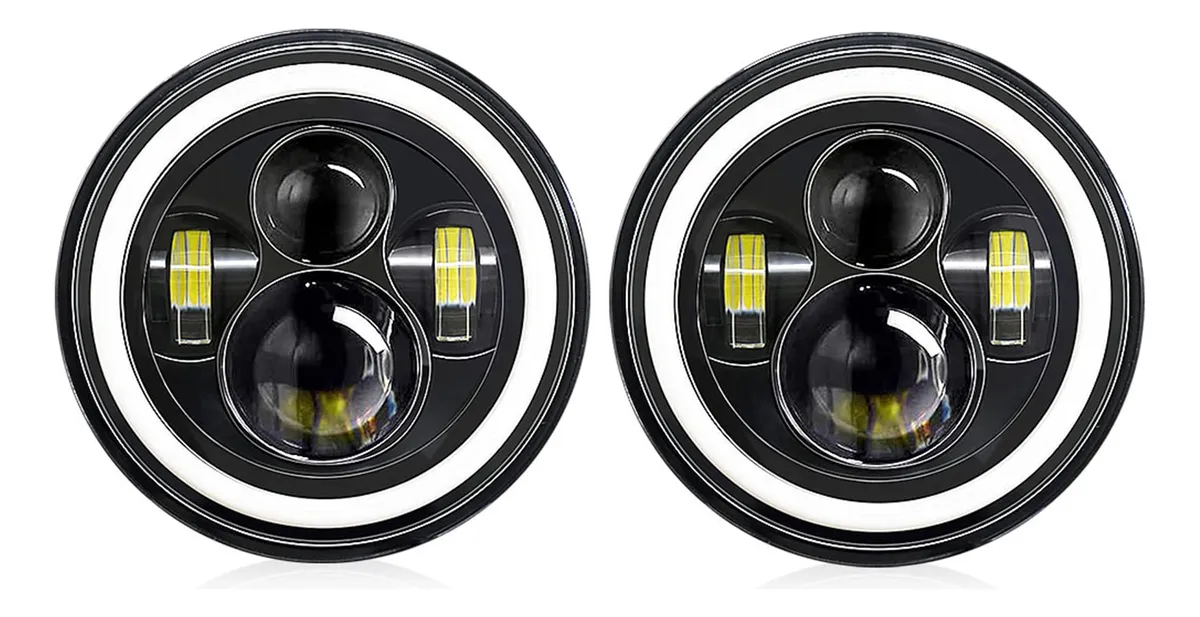 Faros LED Redondos 7" H4 140W 14000Lm para Coche y Moto - Iluminación Potente y Clara