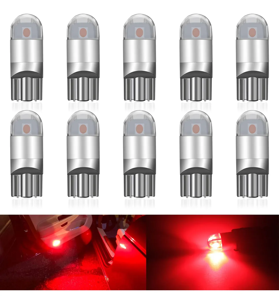 Bombillas LED Rojas T10 W5W 194 2825 3030 2SMD | Reemplazo Luz Interior/Exterior Universal | Alta Intensidad Color Rojo