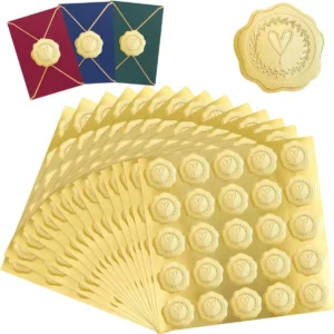 12 Paquetes Pegatinas Sellado Dourado Relieve Adhesivas Decorativas Vintage para Manualidades, Bodas, Envíos, Sobres - Color Dorado Premium