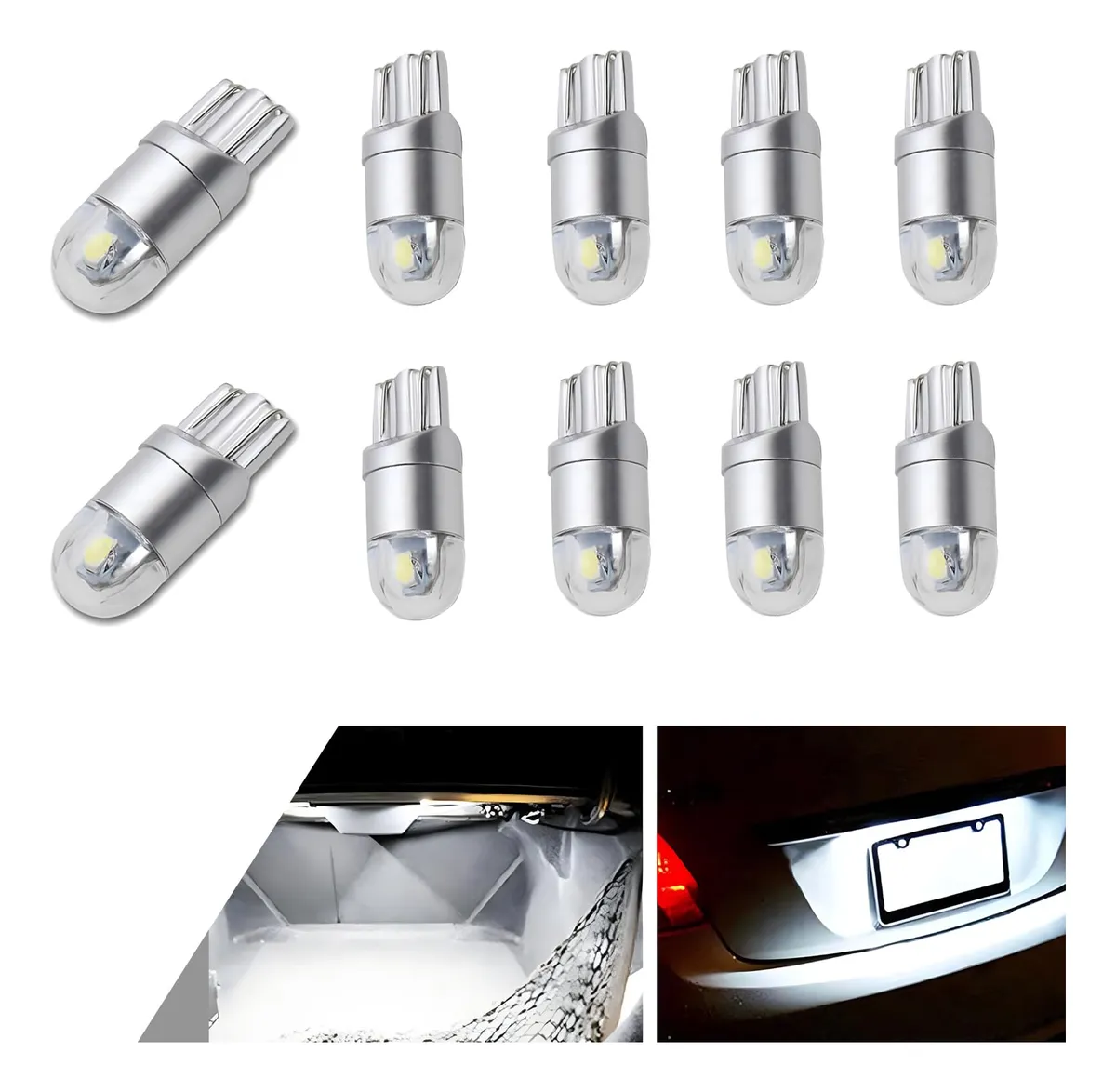 10 Luces Indicadoras de Ancho T10 LED 2400 Lúmenes, 7000K - Iluminación Blanca Fría de Alta Potencia para Coche | Pack Ahorro