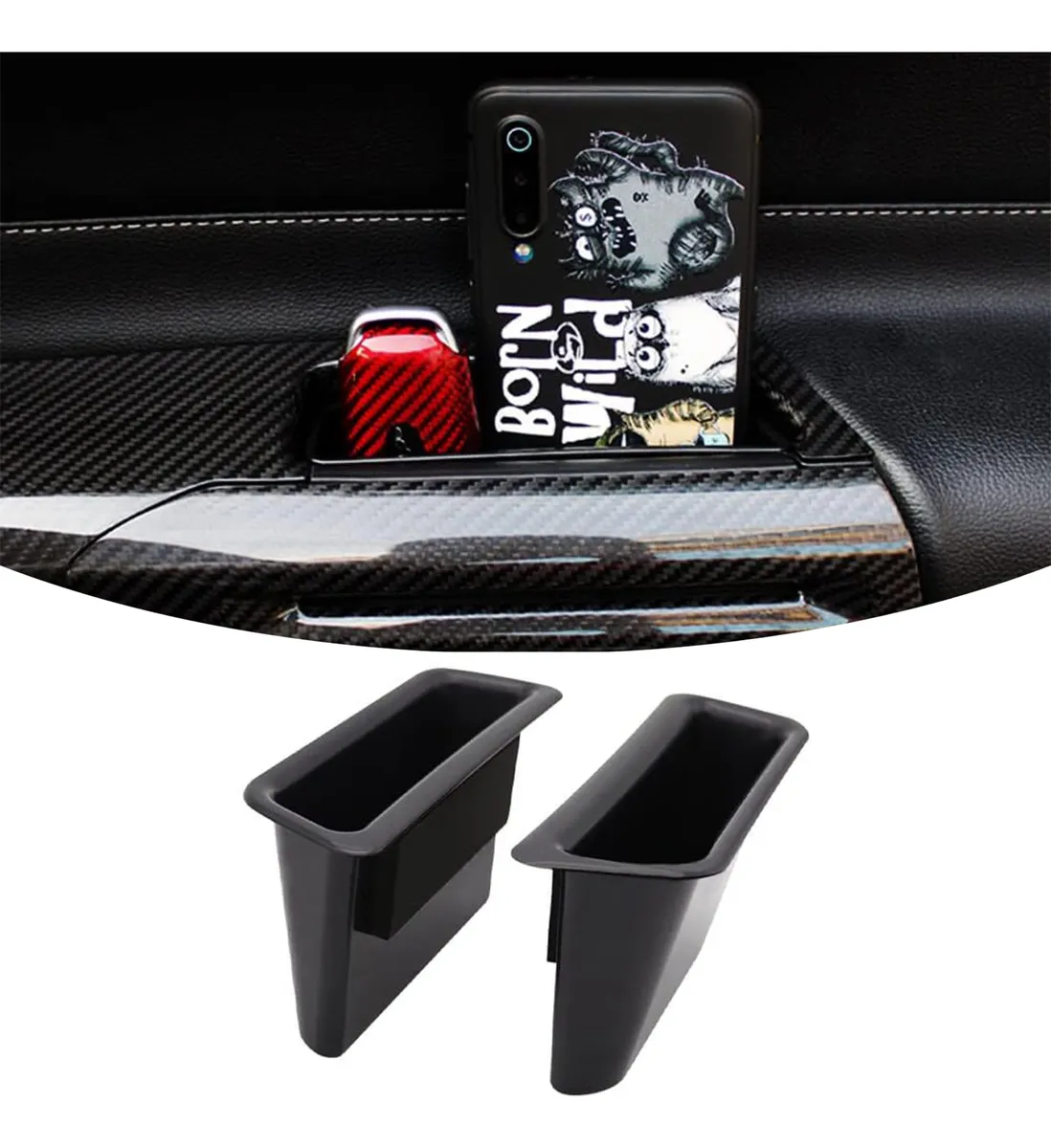 Bandeja de Almacenamiento Lateral para Puerta Delantera Ford Mustang - Organizador Espacio Interior - Accesorios Mustang Personalizados