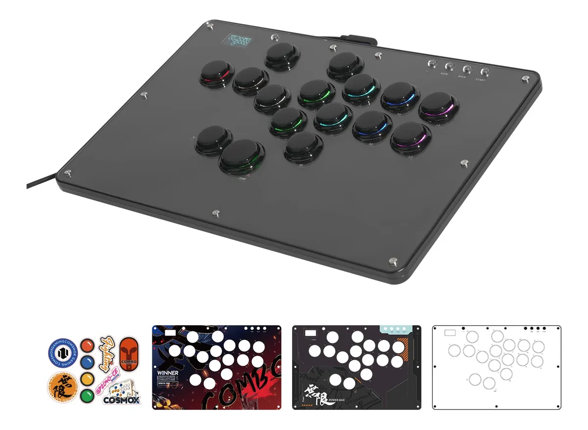 Controlador Arcade Profesional 16 Teclas RGB Personalizable Sin Palanca - Experiencia de Juego Inmersiva y Precisa