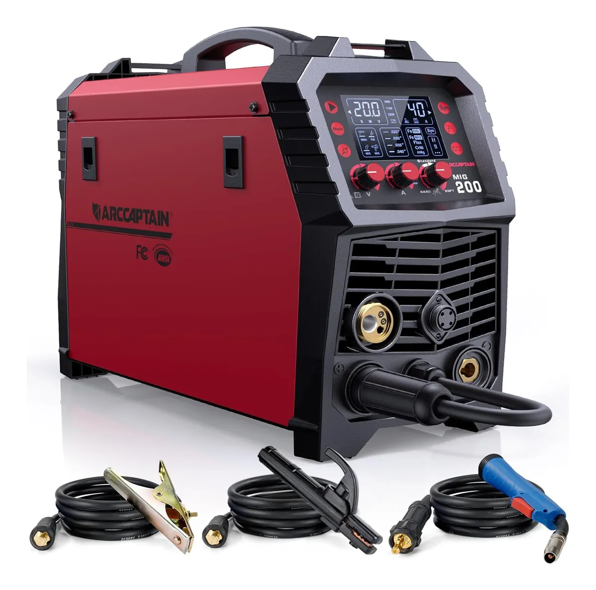 Soldador Multifuncional 6 en 1 200A MIG, Stick, TIG - Doble Voltaje 110V/220V, Diseño Robusto Rojo/Negro - Soldadora Profesional Versátil para Todo Tipo de Trabajos