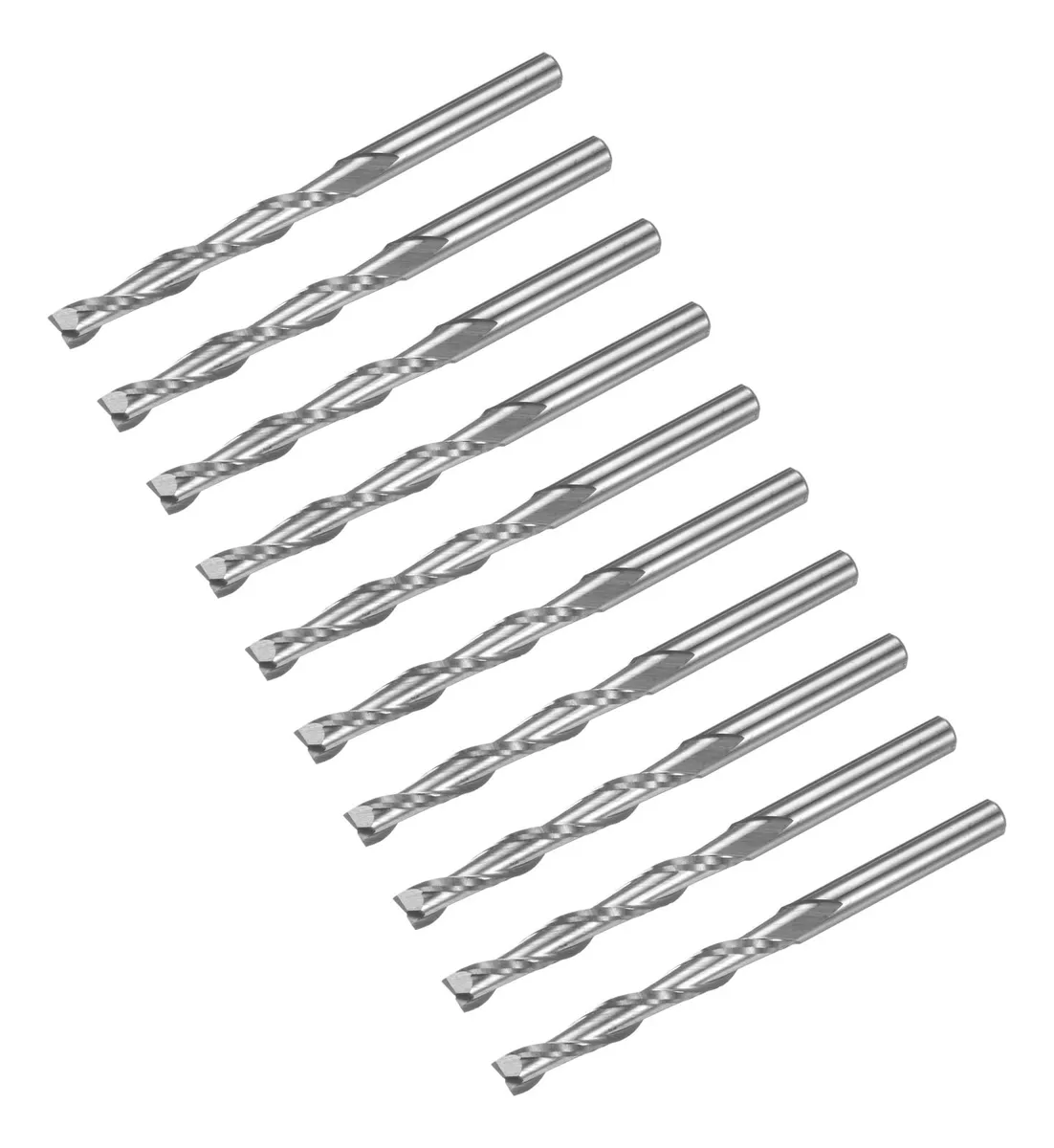 10 Brocas CNC Carburo Sólido 2 Flautas 3.175mm para Fresado Preciso en Madera, Plástico y Aluminio - Juego Profesional
