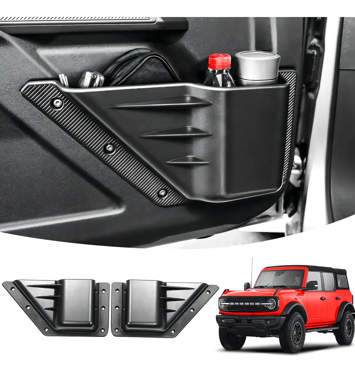 Bolsillos de Almacenamiento para Puerta Ford Bronco 2021-2024 | Organizador de Asiento Trasero y Lateral | Máximo Espacio Interior