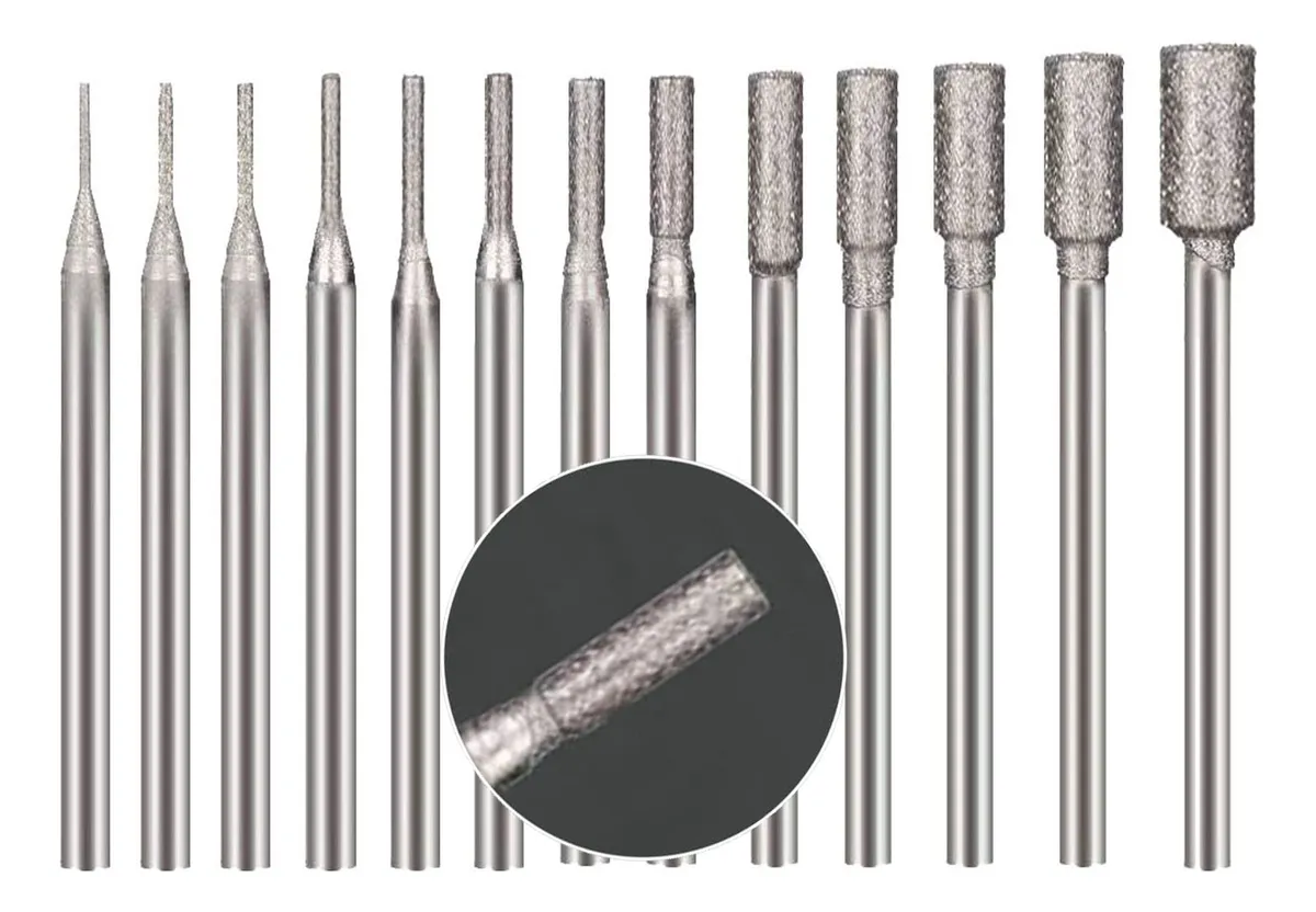 13 Piezas Brocas de Diamante Cilíndricas para Herramientas Rotativas Dremel - Kit de Limas Rotativas para Grabado, Pulido y Corte de Materiales Duros