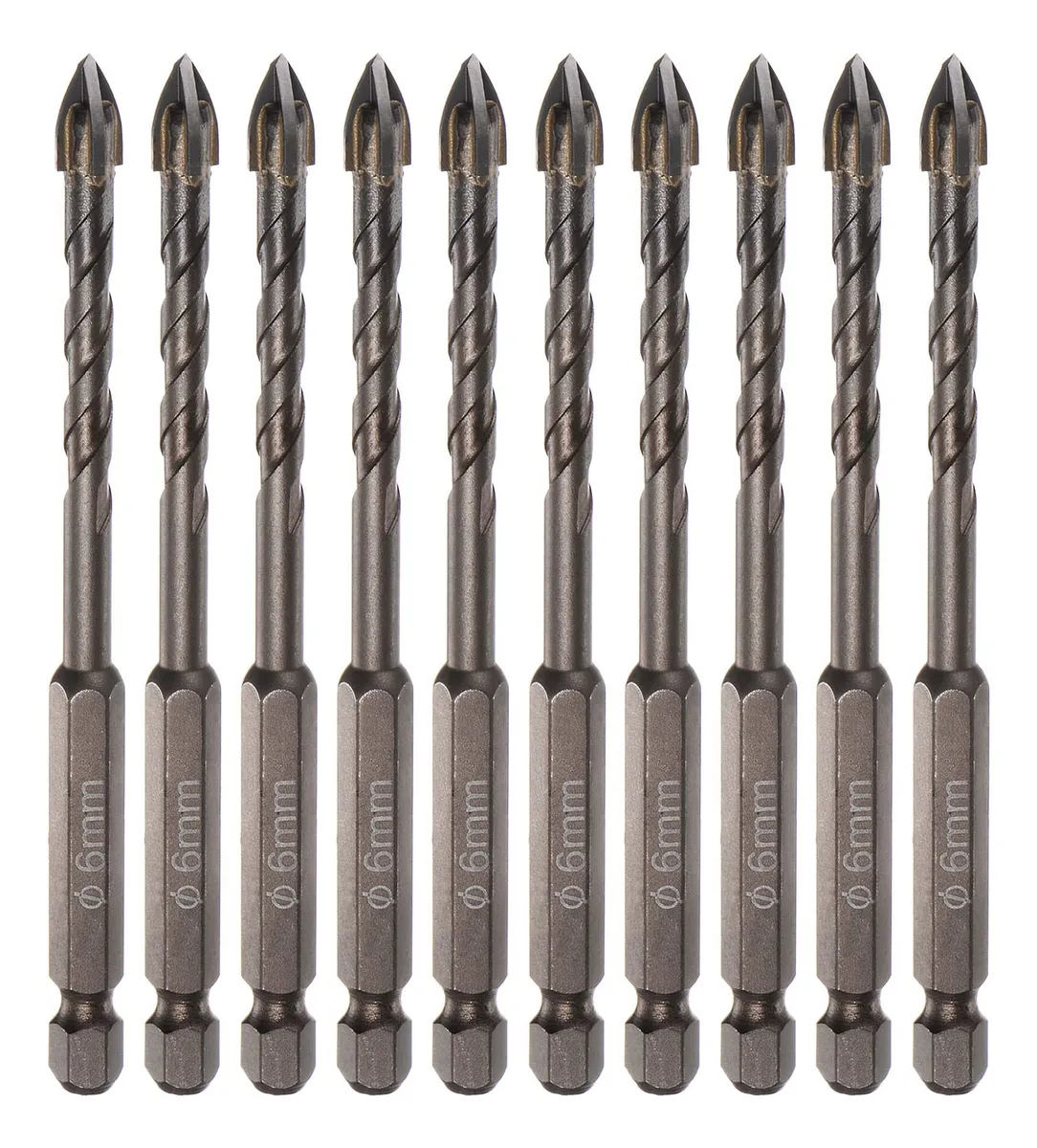 10 Brocas de Mampostería Titanio 6mm para Cerámica y Hormigón | Brocas Profesionales de Acero con Recubrimiento de Titanio 1/4" para Taladro