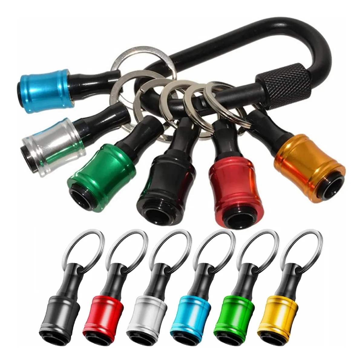 6 Llaveros Hexagonales 6mm de Aleación de Aluminio Portátiles - Accesorios Resistentes y Ligeros para Llaves y Bolsos