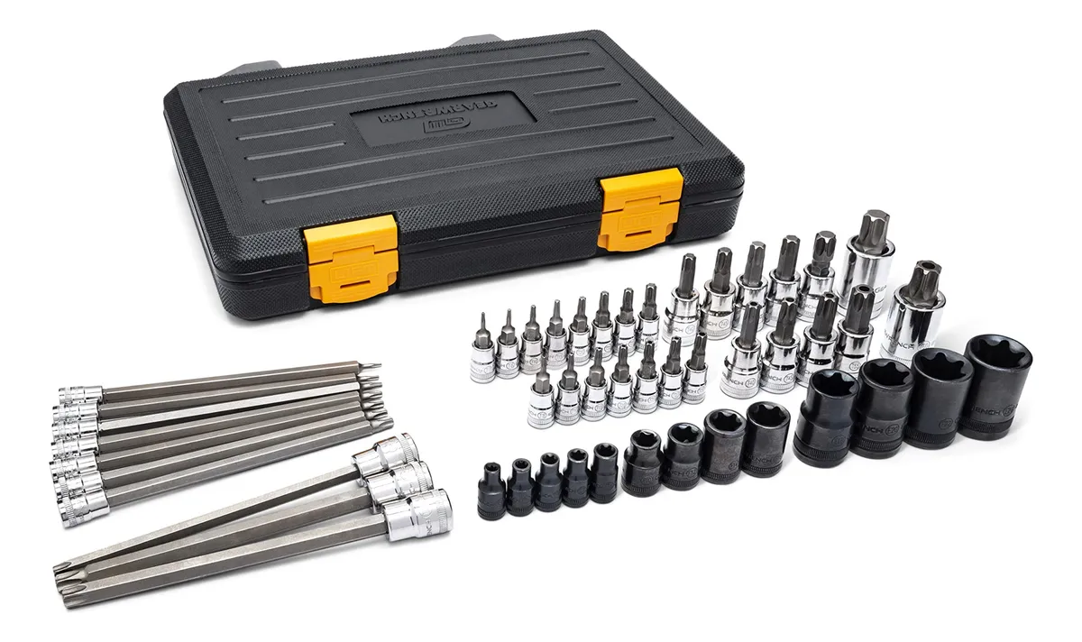 Juego Completo 49 Piezas Herramientas 1/4, 3/8, 1/2 Pulgadas Cromo Pulido Profesional para Mecánica y Reparaciones