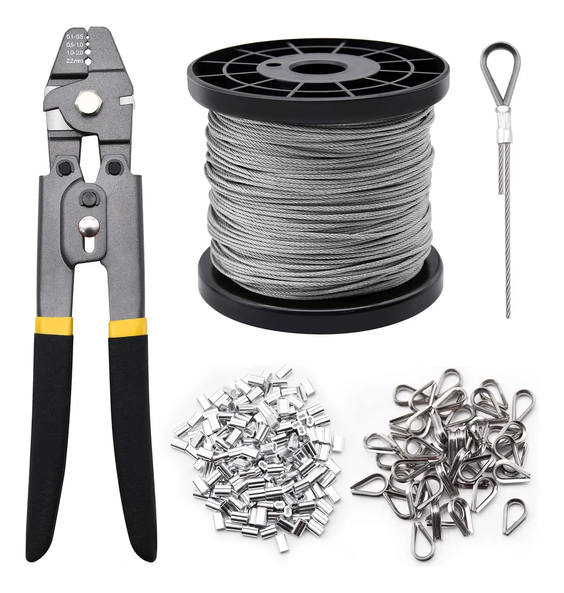 Kit de Herramientas de Prensado Profesional para Cuerda de Alambre de Acero Inoxidable Plateado - Duradero y Resistente para Aplicaciones Marinas y Industriales