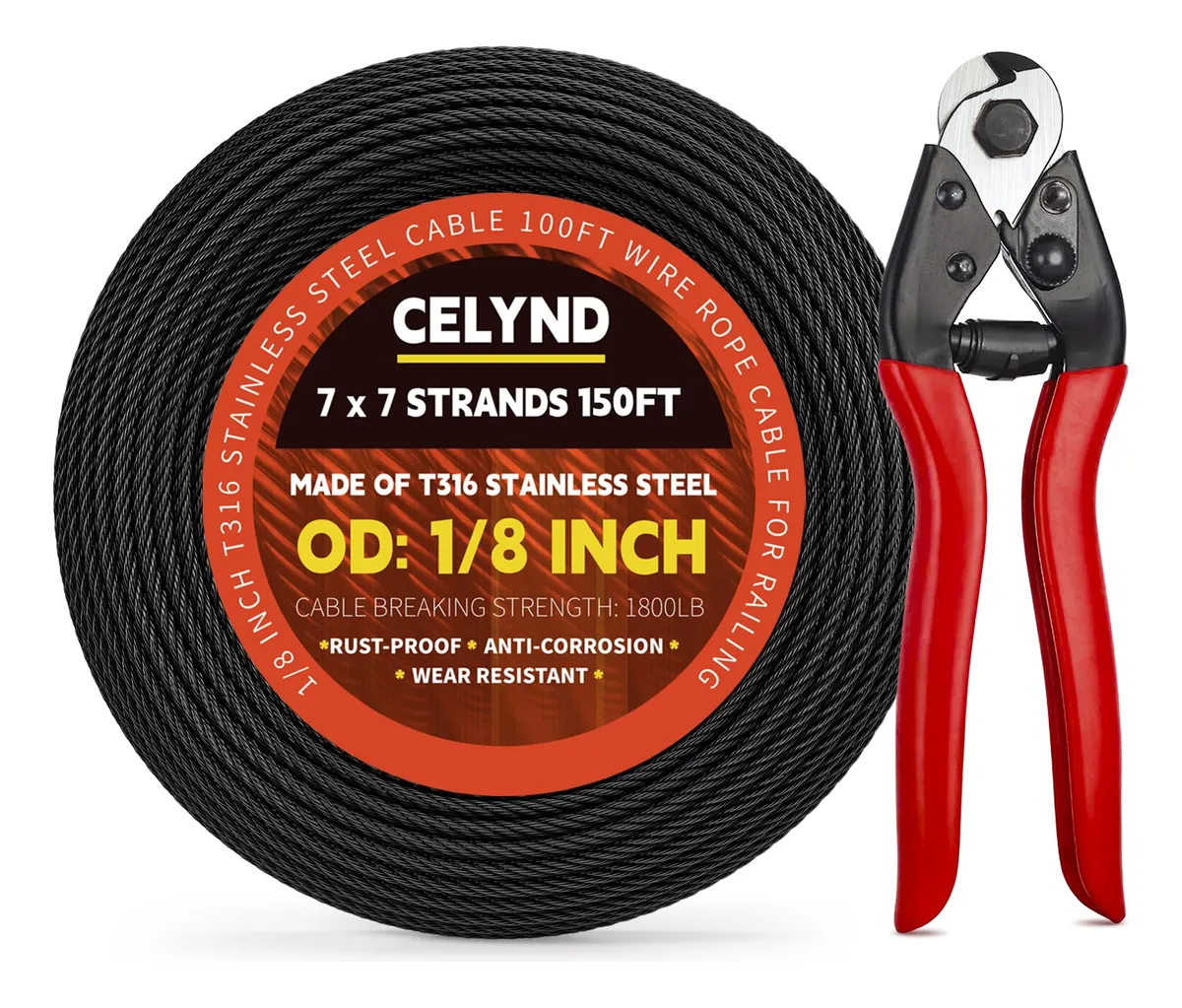 Cable de Acero Inoxidable T316 Negro para Barandillas | Alta Resistencia y Durabilidad | Ideal para Exteriores e Interiores | Estilo Moderno