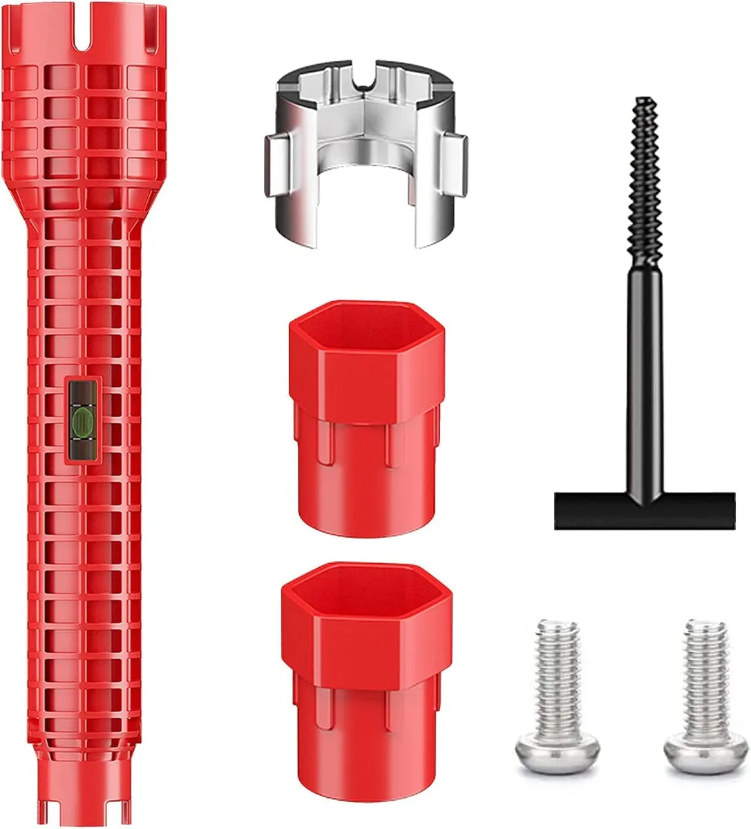 Llave Multifuncional 8 en 1 para Fontanería y Desagües de Fregadero - Kit Esencial de 8 Piezas para Reparaciones Domésticas y Profesionales - Herramienta Versátil para Fontaneros