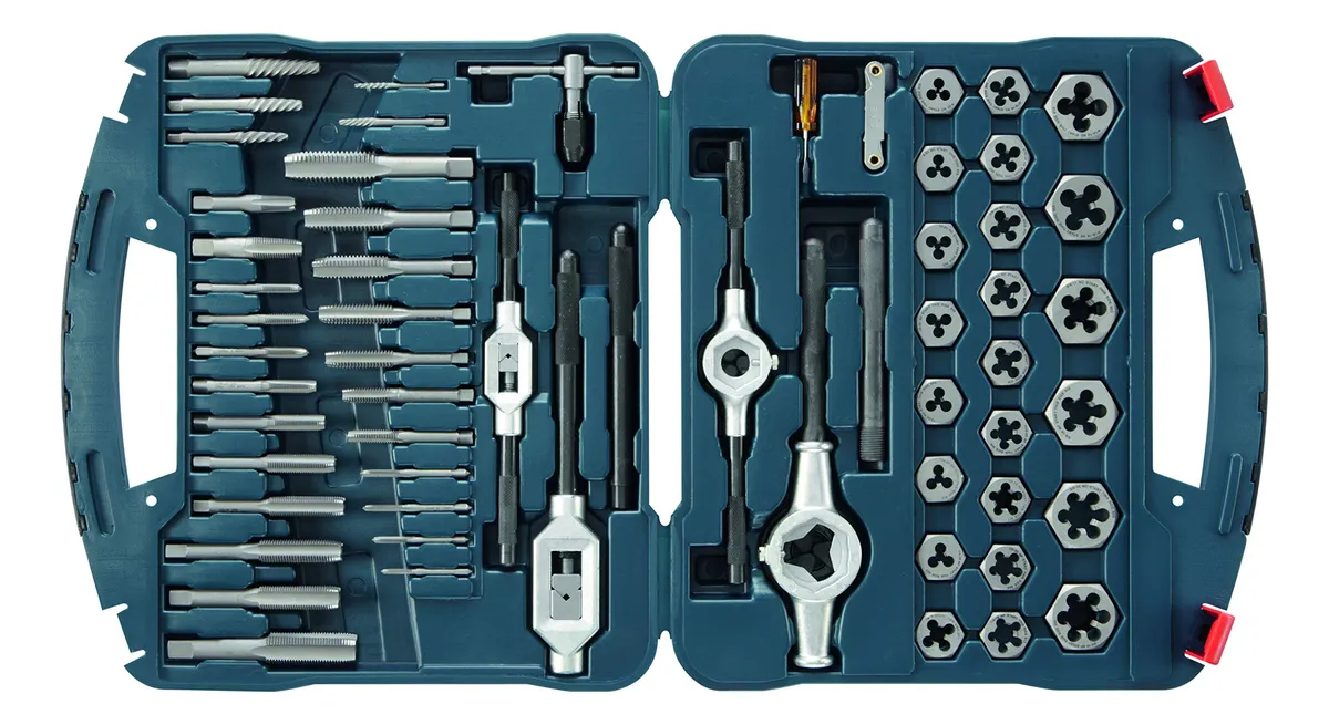Juego de 58 Piezas de Grifos y Troqueles BTD58S Sin Acabado: Herramienta Profesional para Roscado Preciso y Versátil