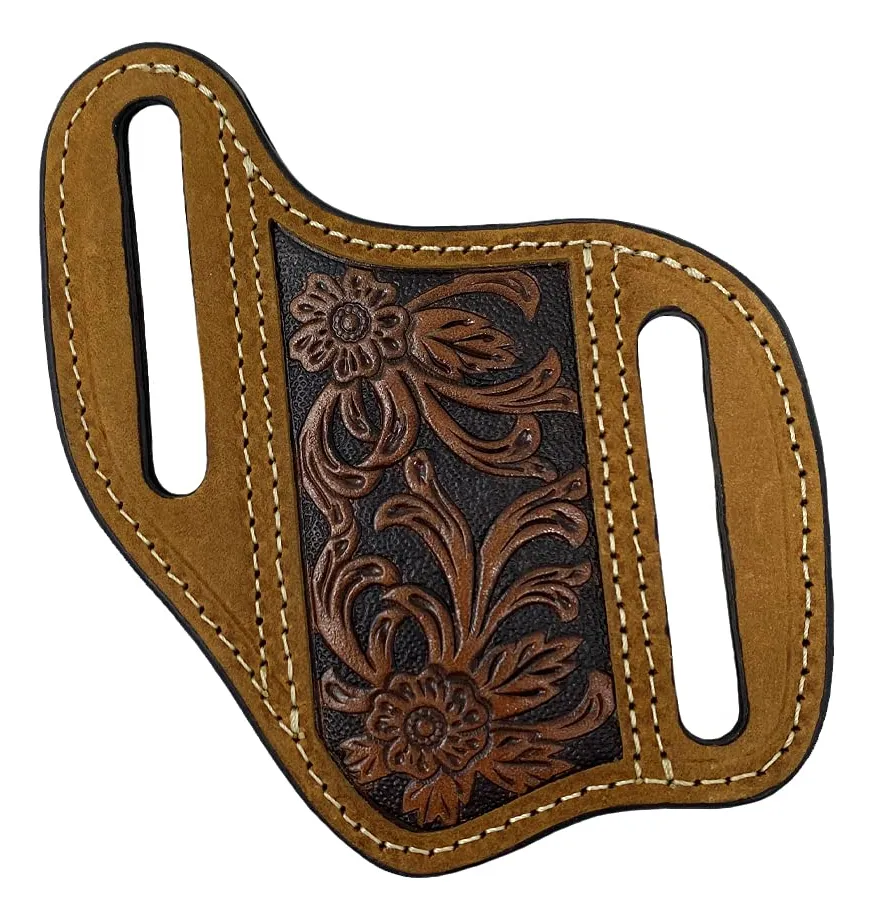 Funda de Cuchillo Artesanal en Piel Genuina Estampado Floral Café Marrón - Protección Elegante y Duradera para tu Utensilio