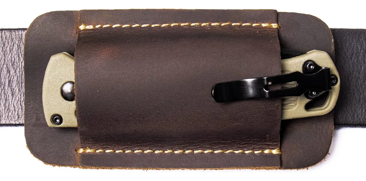 Funda de Cuchillo EDC Artesanal Piel Oscura para Cinturón - Tamaño Pequeño | Accesorio Táctico y de Supervivencia | Duradera y Estilosa para Uso Diario