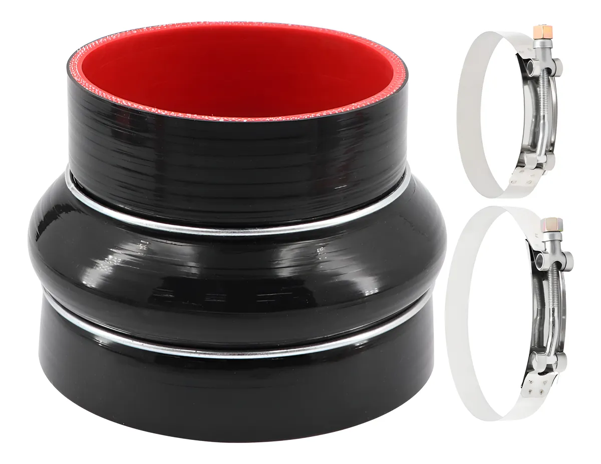 Acoplador Reductor de Silicona Recto Negro Rojo para Tuberías de 102mm a 127mm - Conexión Flexible y Duradera