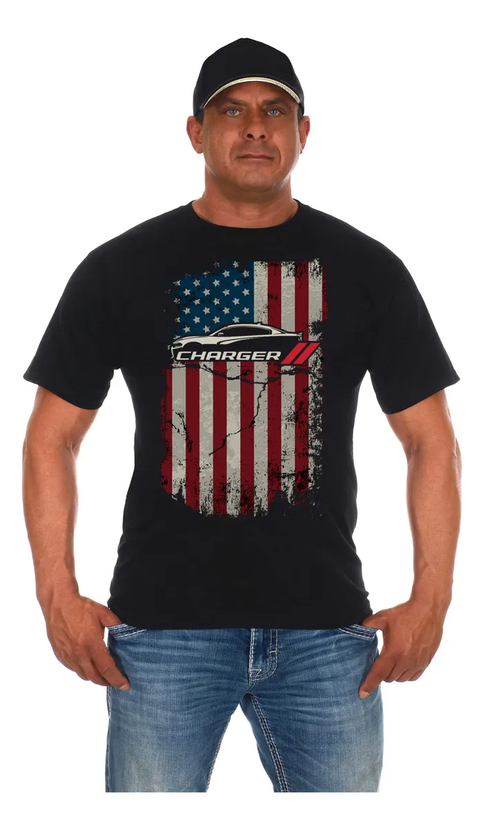 Playera Negra para Hombre con Cuello Redondo y Diseño de Bandera Americana - Comodidad y Estilo Patriótico - Talla Única